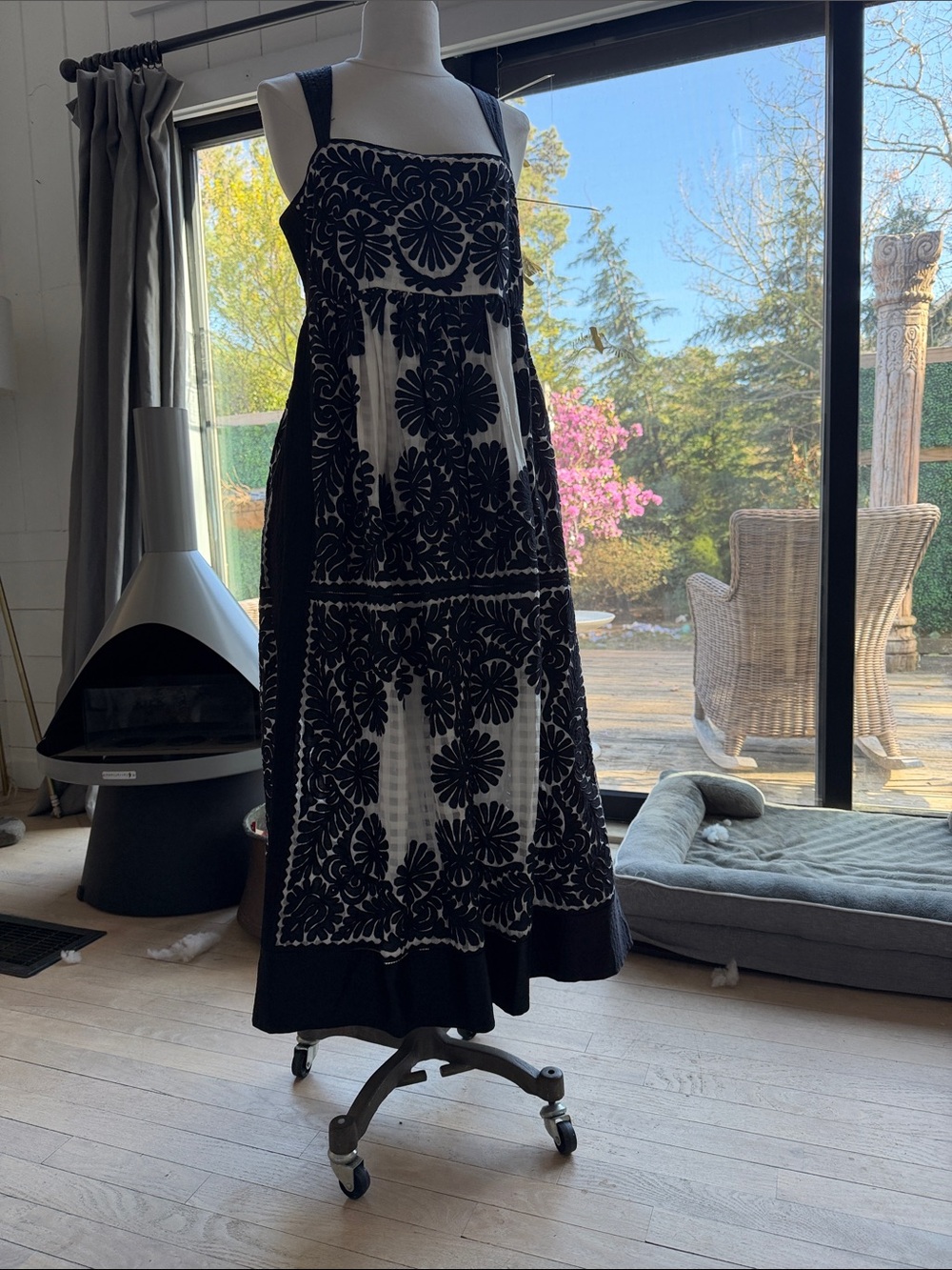 Ulla Johnson Black and White Floral Embroidered Maxi Dress